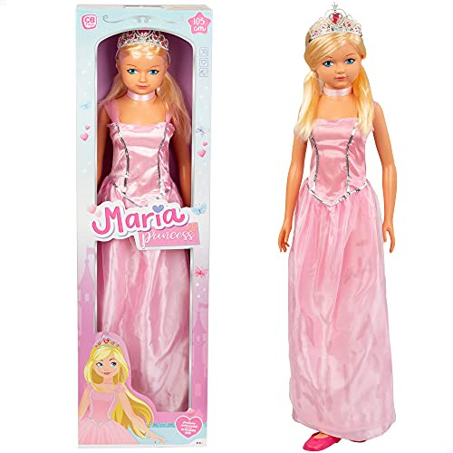 ColorBaby 43993 - Große Puppe, Prinzessin, Spielzeug für Jungen und Mädchen, 3 Jahre, zum Frisieren, beweglich, Schuhe, Krone, Prinzessin Maria, Höhe 105 cm