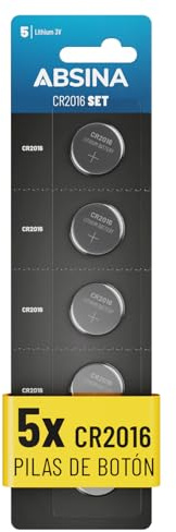 ABSINA CR2016 Knopfzelle 5er Pack - CR 2016 Knopfzelle 3V auslaufsicher & Lange Haltbarkeit - Batterie CR2016 für Autoschlüssel, Küchenwaage UVM - CR 2016 Lithium 3V - Knopfbatterie