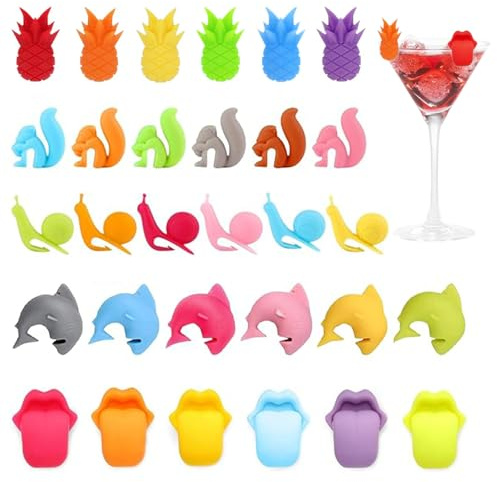 Minfuerang Glasmarkierer Silikon Glas Markierung Trinkgläser(30 Stück) | Weinglas Marker Ring Set Wiederverwendbare für Party, Sektgläser, Martinigläser, Bar, Hochzeitsdekoration