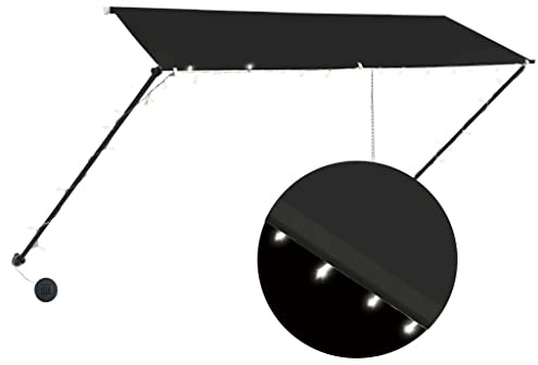 vidaXL Markise, Klemmmarkise mit LED Einziehbar, Sonnenschutz für Fenster Terrasse Balkon, Balkonmarkise Fallarmmarkise Fenstermarkise, 300×150cm Anthrazit