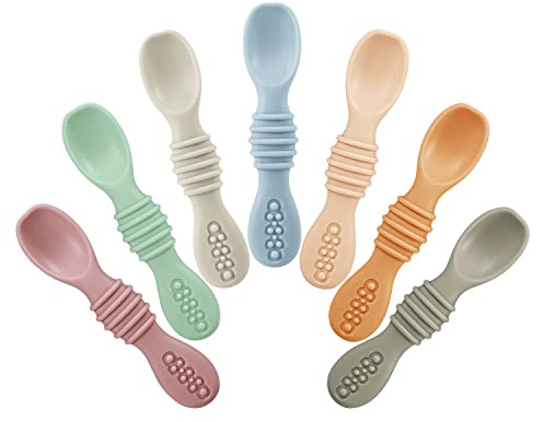 PandaEar 7 Stück Silikon-Baby-Löffel, Baby-LED-Entwöhnungslöffel, erste Stufe, selbstfütternde Löffel für Kleinkinder, Säuglinge