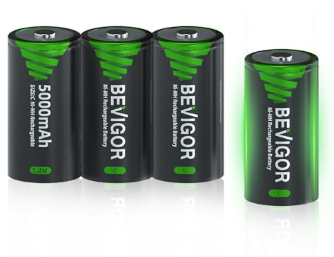 BEVIGOR Baby C Akku 5000 mAh NiMH-Akkus 4 Stück, Typ C (Babyzellen), wiederaufladbar,NiMH C-Zellen-Akku mit hoher Kapazität