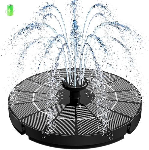 Solar Springbrunnen, 2026 Neue 3.5W Solar Teichpumpe mit 2000mAh Batterie, 7 Effekte & 4 Fixe Rohre Solar Wasserpumpe, Solar Schwimmender Solarbrunnen für Garten, Vogel-Bad