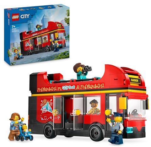 LEGO City Red Double Decker Sightseeing Bus Spielzeug, Rotes Fahrzeug für 7 Plus Jahre alte Jungen & Mädchen, Kreativset mit 5 Minifiguren inklusive Baby und Buggy, Geburtstagsgeschenkidee 60407