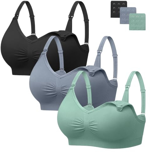 HBselect Nahtloser Schwangerschafts Still BH mit extra BH-Verlängerungen | 3er Set Still-BHs ohne Bügel, viele Farben & Größen wählbar, mit Stillverschluss für werdende und stillende Mütter