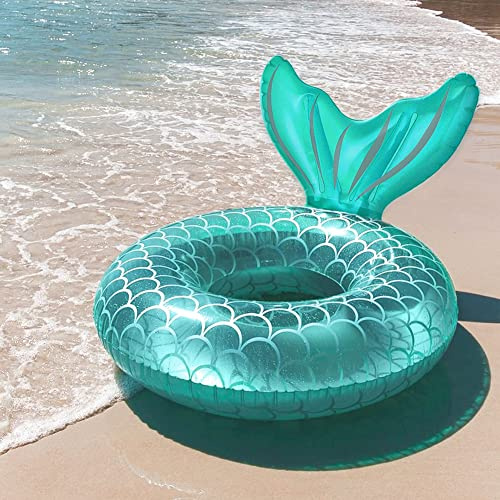 Luftmatratze Schwimmreifen Aufblasbar, Aufblasbare Schwimmbecken, Schwimmzubehör in Meerjungfrau Schwanzform, Sommer Schwimmbad Strandspielzeug, Pool Party Dekorationen