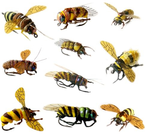 Fliegenfischen Fliegen-Set mit Fliegenbox/Nymphen/Trockenfliege, Nassfliege/Schlangen/Realistische Fliegen 10 Stück
