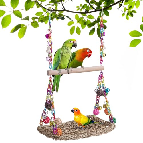 Vogelspielzeug für Wellensittiche, Nymphensittich Spielzeug mit Glocke Wellensittich Spielzeug Vogelkäfig Zubehör Schaukel Vogel Hängende Hängematte Spielplatz für Finken Sittiche