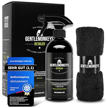 GENTLEMONKEYS Detailer Auto (500ml) inkl. Mikrofasertuch • Lackversiegelung, Motorrad & Fahrrad • Profi-Sprühversiegelung für Glanz & Schutz • Detailing Lackschutz • Für alle Lacke geeignet