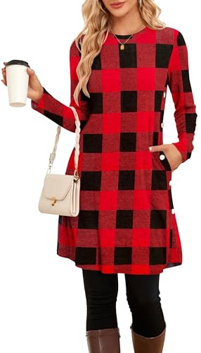 NARRAME Pullover-Kleider für Damen, Winter, langärmelig, Kausale Knöpfe, seitliches Tunika-Pullover-Kleid mit Taschen