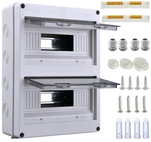 Sicherungskasten Aufputz 2 Reihig 24 Module, IP65 Feuchtraum Verteilerkasten Aufputz Kleinverteiler für Garten oder andere Außenbereiche (24 Module)