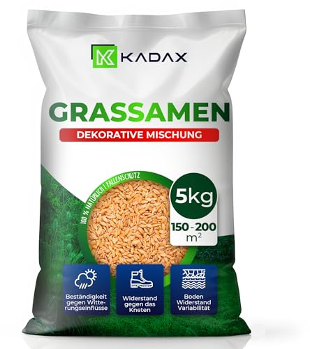 KADAX Ziergras, 200 m², Ziergrassaatgut, Grassaatgut, Rasenmischung, Grassamen, Rasensaat, wirksames Saatgut, Rasensaatmischung, Gras, Saatgutmischung (5 kg)