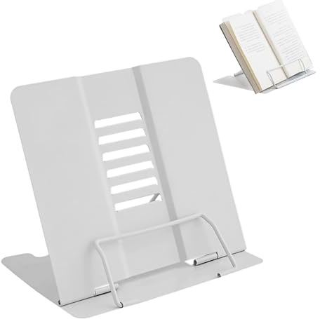 Buchständer Klappbar aus Metall – Stabile & Höhenverstellbare Buchstütze für Schule, Homeoffice & Bett (20x19 cm), Für Lehrbücher, Laptop, Tablet & Rezeptbücher, Grau