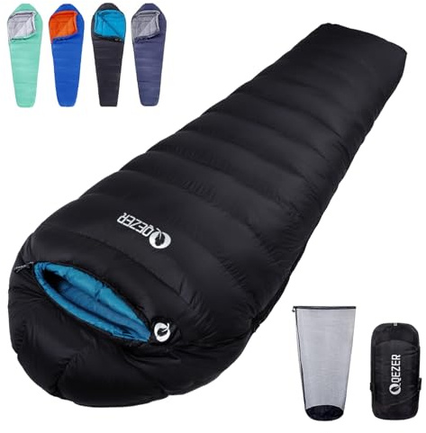 QEZER Daunenschlafsack Winter Daunen Schlafsack Outdoor 0°C bis -23°C für Erwachsener und Kind Alle Jahreszeiten Camping (Schwarz 0°C)