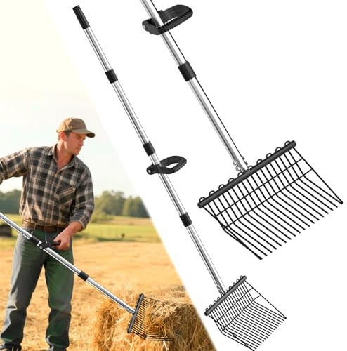 Gartengabel aus Stahl - Robuste Dunggabel & Heugabel- ldeal füir Pferdemist Heu, Laub & Kompost-Schwere Ausführung mit Ergonomischem Holzgriff -Mistaabel für Stall, Weide und Gartenarbeit