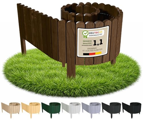Floranica Beetumrandung Beeteinfassung 20 x 200 cm Braun Rasenkante Holz Gartenzaun Holzzaun Flexibler Rollborder