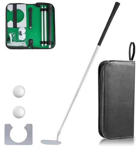 Uadme Putter Golf, Golfschläger, Golf Büro Set, mit Alu-Putter, Torständer aus Holz, Gummibällen und PVC-Tragetasche, für Indoor oder Outdoor Golftraining