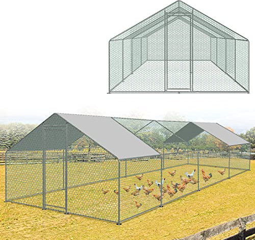 Sonnewelt Freilaufgehege 3x8x2m Hühnerstall Verzinkter Stahl Kleintierstall Hühnerhaus Dach Geflügelstall mit Sonnenschutzdach und Tür für Haustierkäfig Hühnerkäfig Vogelkäfig Kleintiere Pflanzen