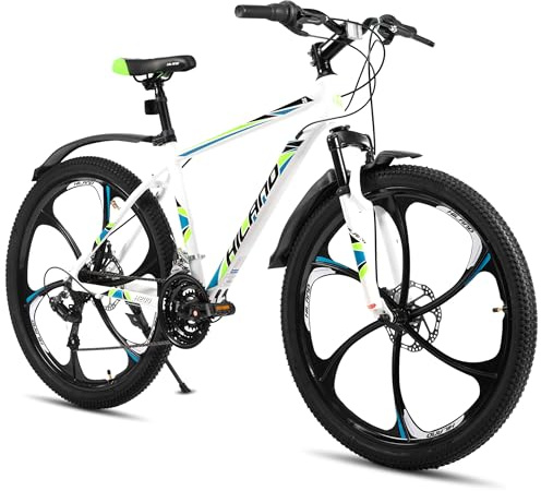 HILAND 26 Zoll Mountainbike für Erwachsene, 18-Gang MTB Fahrrad für Herren und Damen, Aluminiumrahmen, Federgabel, mechanische Doppelscheibenbremsen, 6-Speichen-Laufrad
