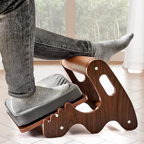 Fußstütze für Unter Schreibtisch bei der Arbeit- Verstellbarer Schaukelfußhocker mit 3-Höhenposition und weicher Querstange, ergonomische Holzfußstütze mit weichem Schwamm Pad für Zuhause, Büro