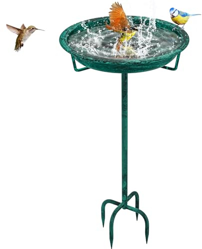 KHayRovies Vogeltränke Stehend, Vogelbad für Draußen Garten, Metall Vogelbecken Schüssel Wildvogeltränken Wassertränke, Wasserschale Frostsicher Vogelfutterspender für Vögel, 92x27cm (Retro Grün)