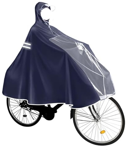 Regenponcho Fahrrad Herren Damen – Wasserdichter XXL Fahrradponcho mit Kapuze, transparentem Sichtfenster & Reflektorstreifen, Regencape Fahrrad Unisex, Fahrrad Regenbekleidung für E-Bike & Outdoor