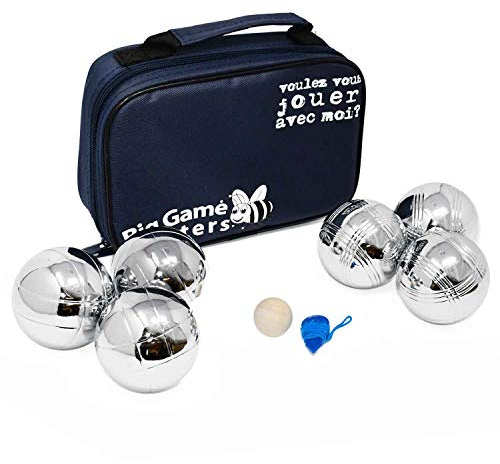 Big Game Hunters Boule 6 Kugel Set mit Rostschutz - 3 Haltbare Polierte Metallkugeln pro Spieler mit Gravierten Motiven in Einer Canvas-Tasche