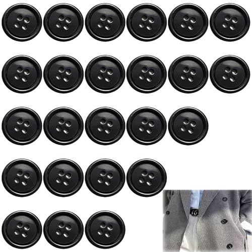 GIONAR 24 Pcs Knöpfe Schwarz 15 MM, Hosenknopf, Buttons Knopf Zum Annähen, Knöpfe für Strickjacke,Hemden,Anzüge,Mäntel