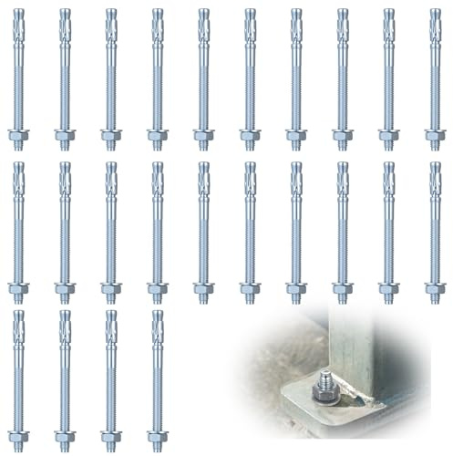 25 Stück Bolzenanker M8, Betonanker Schwerlastanker Schwerlastdübel M8 x 100mm, Verzinkt Ankerbolzen für Geländer Fenster Maschinen Balken Ankerschrauben Muttern Set