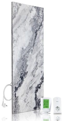 Marwona Naturstein Infrarotheizung 800 Watt Qarama - Massive Wandheizung aus echtem Marmor - Elektroheizung mit Digitalthermostat, lautlos, 100x40 cm - Made in Germany