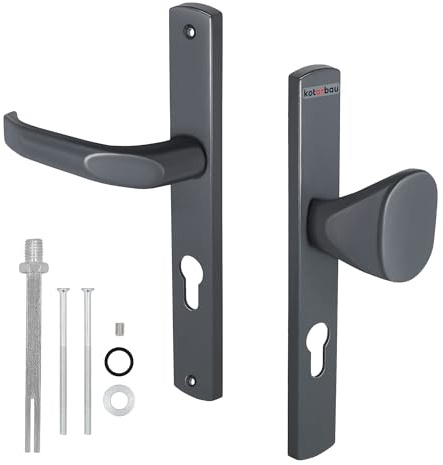 KOTARBAU® Drücker-Knauf Satz 72 mm Profilzylinder Türdrücker Aluminium Drückergarnitur Türgriff Türklinke Türbeschlag Langschildgarnitur Anthrazit Innentür Außentür Feuerschutztüren Handgriff