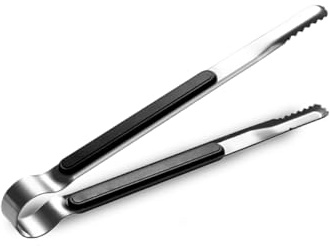 1 Stück Kochpinzette Edelstahl,Küchenpinzette mit Rutschfester Griff, ideal zum Kochen, Grillen,Fleischzange Nudelzange,grillpinzette (1 Pcs Black)