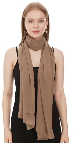 Chiffon Schal Damen Dunkel Taupe - Seidenweich und Federleicht - Eleganter Halstuch Schal - Polyester Tuch Halstuch Frühling Sommer - Pflegeleichtes Schaltuch - Damenschal Leicht (Dunkel Taupe)
