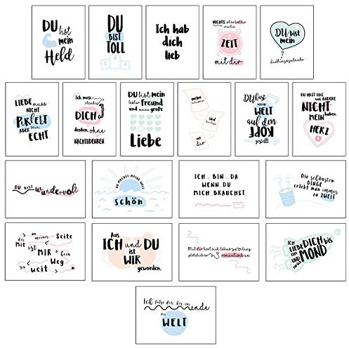 Cupcakes & Kisses 20er Postkarten Set I Liebevolle Sprüche & Motive I Grußkarten mit Herz für Freunde, Freundin & Hochzeit I Liebeskarten für besondere Momente