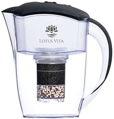 Lotus Vita ESPRIT div. Farben - Wasser Filterkanne mit Kartusche, Reduziert Kalk Chlor Blei aus Leitungswasser durch Aktivkohle Ionentauscher, BPA-frei (anthrazit)
