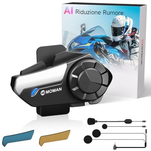 Moman H2S Motorrad-Intercom-Headset, 1000 m Reichweite Motorrad Kopfhörer – mit Audio-Multitasking, Hi-Fi-Stereo, AI-Sprachsteuerung, Musikfreigabe, ENC-Rauschunterdrückung, FM, IPX6 wasserdicht(1pc)
