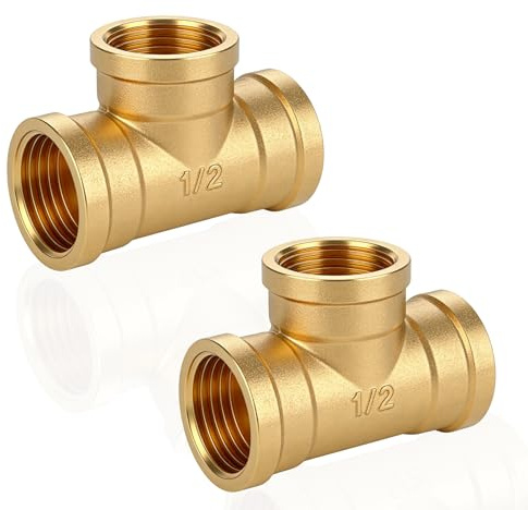 T-Stück 90° G1/2 Zoll (Ø19,5mm) Ig, Messing, DN15, 2 Stk, für Rohranschluss | Abzweig Verteilerstück IG/IG/IG, DN15 Gewindefitting, T-verbindungsstück, Temperatur- und Korrosionsbeständigkeit
