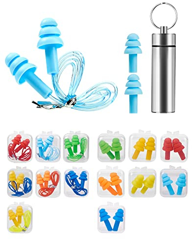 Ohrstöpsel Gehörschutz, 14 Paar Gehörschutzstöpsel SNR 31dB aus wiederverwendbar Silikon wasserdicht weich Gehörschutz zum Schlafen Schnarchen & für Flugzeuge Earplugs mit Tragbar Box - Bunt
