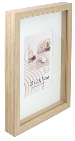 3D Objektrahmen Bilderrahmen mit Passepartout & gehärtetem Glas Holz MDF Rahmen Foto Poster: Farbe: Natur | Format: 30x40
