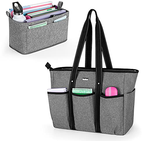 Damero LehrerTasche mit Organizer Einsatz, Lehrer Tasche Schultertaschen mit Laptophülle und Tasche für Schule, Büro, grau