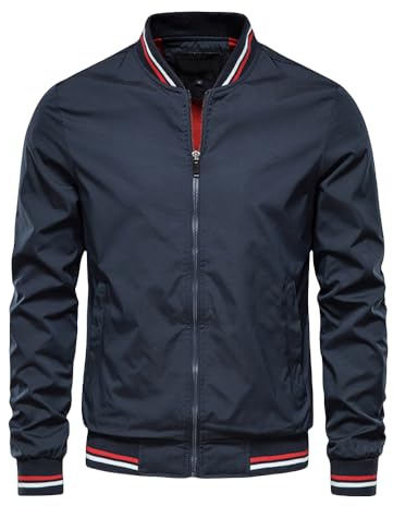QARIDO Sommer Bomberjacke Für Herren, Lange Ärmel, Dünne Baseballjacken, Leicht, Atmungsaktiv, Windjacke, Lässige Sport Laufmäntel, Oberteil, Marineblau, XL