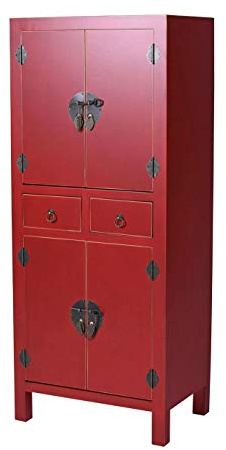 Chinesischer Hochzeitsschrank Mandarin Oriental Rot – Intensives Ming-Design, 4 Türen, 2 Schubladen, Holz/MDF, Antik patinierte Metallbeschläge, Exklusiver Blickfang mya006 Palazzo Exklusiv