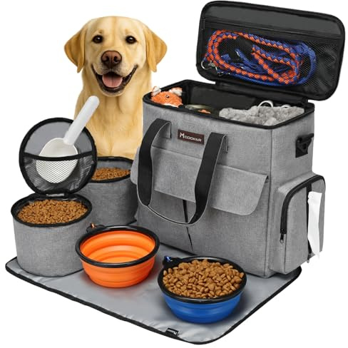 Modoker Von Fluggesellschaften zugelassene Haustier-Reisetasche, Wochenend-Hundereiseset für Hund und Katze, von Fluggesellschaften zugelassener Trage-Organizer mit Multifunktionstaschen, grau