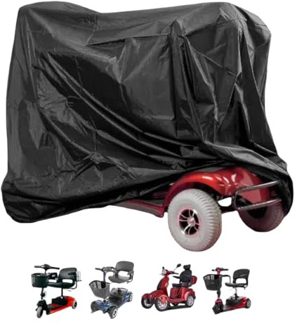 Fonakei Elektromobil Abdeckplane, Wasserdicht & UV-beständig, Leicht Elektromobil Abdeckhauben Ideale Mobilitätsroller-Abdeckung für 3- und 4-Rad-Roller (Black, 140x69x92cm)