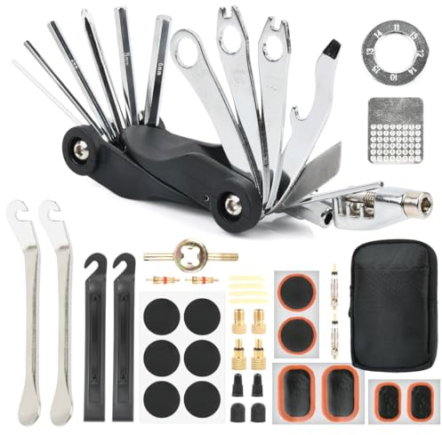 BOPEUY 37pcs Fahrrad Flickzeug Set, 17 in 1 Fahrradwerkzeugset Abziehbar, Fahrrad Werkzeugset für Mountainbike Ebike, Multitool Fahrrads Reparaturset