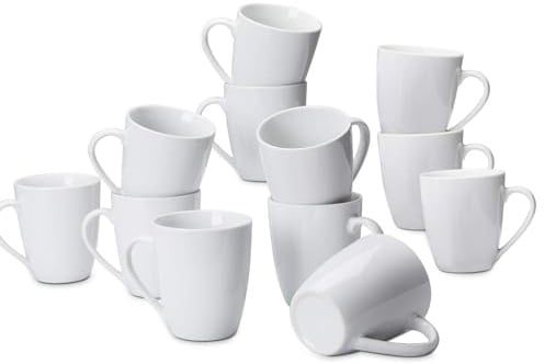 Amazon Basics Kaffeetassen-Set, 12-teiliges Porzellan, 355 ml, Weiß