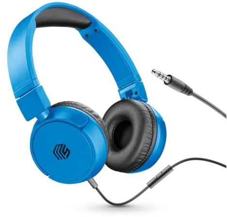 Music Sound | Bügelkopfhörer mit Kabel Over Ear Basic | On-Ear-Kopfhörer Faltbarer Kopfbügel mit 1,2 m Anti-Tangle-Kabel und integriertem Mikrofon - 3,5-mm-Klinkenanschluss – Farbe Blau