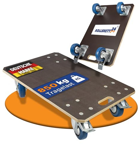 Rollbrett24® Expert – Transportroller 60x40 cm – 850 kg Traglast – 360° kugelgelagerte Rollen & Rutschhemmende 15 mm Siebdruckplatte – Robustes Rollbrett für Profis