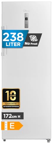 Midea MDRU333FZE01 Gefrierschrank/Kühlschrank/172,2 cm hoch/NoFrost/Flexible Kühl- und Gefrierfunktion/Superkühl/238L/Große Fächer/Zero Clearance/Easy Open Handgriff/Wechselbarer Türanschlag/Weiß