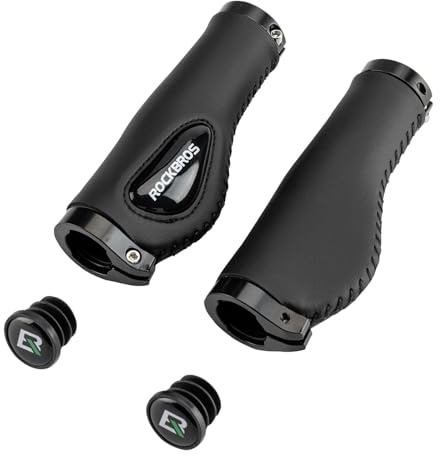 ROCKBROS Ergonomische Fahrradgriffe 22,2 mm, rutschfeste MTB Lenkergriffe mit Gel & PU Leder, Komfortgriff mit Lock-On Design, Stoßdämpfende Lenker Griffe für Fahrrad, Mountainbike, E-Bike, Rennrad